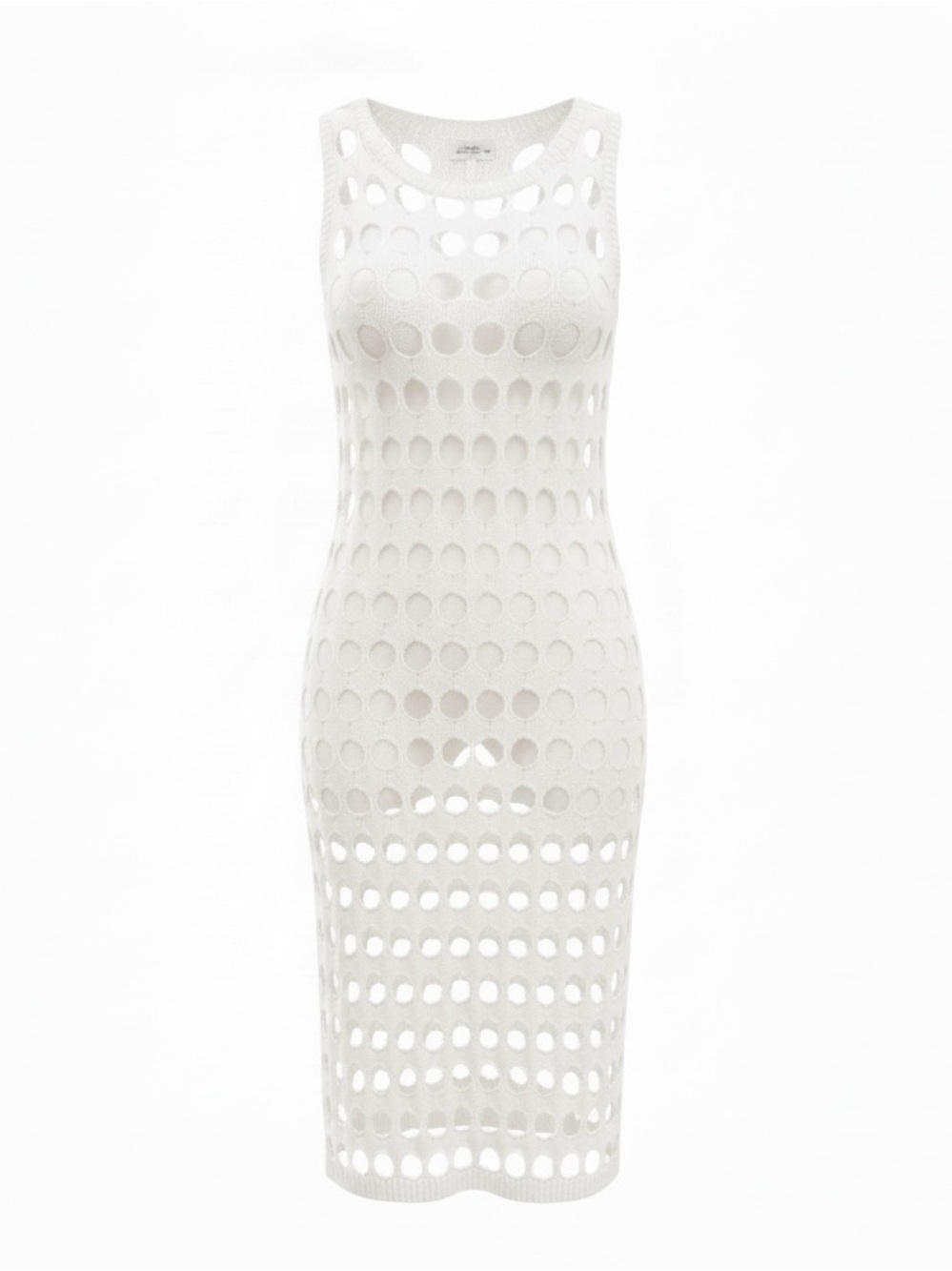 White Sleeveless Knit‎ Midi Dress with Circular Cutouts